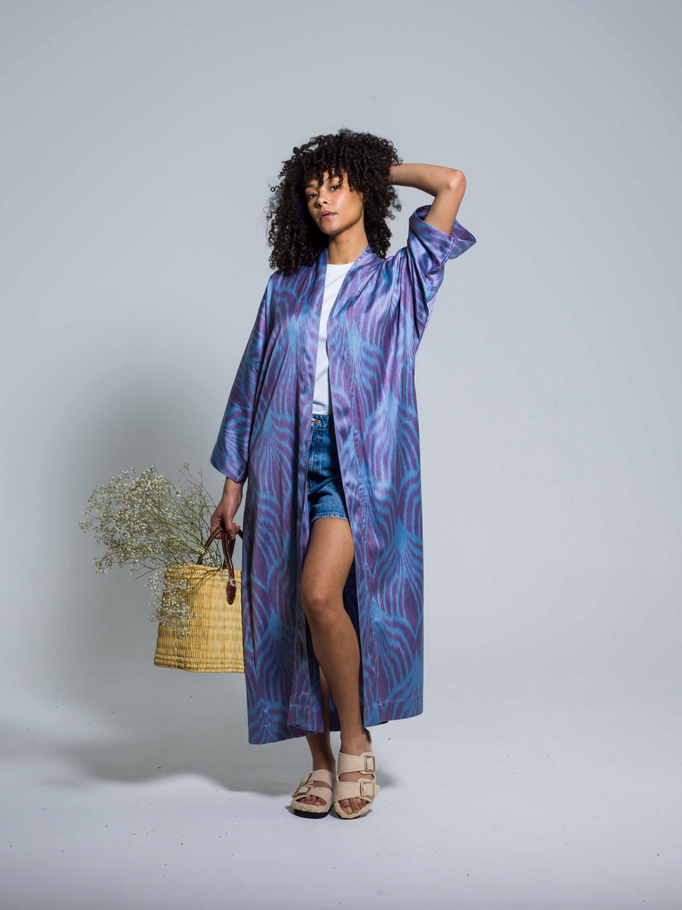 Belted 85 Silk Maxi Kimono Celestial Dream Silkandcotton.global