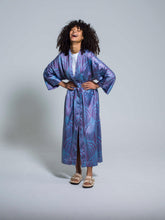Load image into Gallery viewer, Belted 85% Silk Maxi Kimono "Celestial Dream"