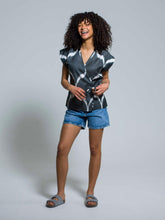 Load image into Gallery viewer, 85% Silk Wrapped Blouse "Mystical Midnight"