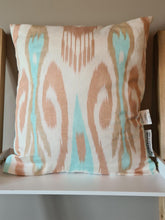 Load image into Gallery viewer, beige-blue-ikat-pillow