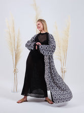 Load image into Gallery viewer, black silk ikat kimono