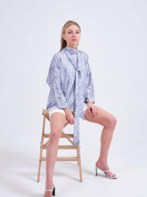 Load image into Gallery viewer, blue lavender silk ikat blouse