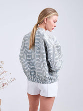 Load image into Gallery viewer, blue silk ikat bomber jacket