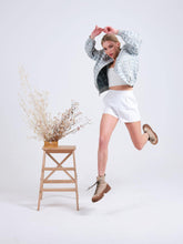 Load image into Gallery viewer, blue silk ikat bomber jacket