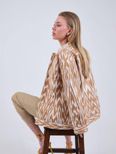 Load image into Gallery viewer, oversized cotton brown white ikat bomber jacket