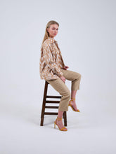 Load image into Gallery viewer, oversized cotton brown white ikat bomber jacket