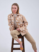 Load image into Gallery viewer, oversized cotton brown white ikat bomber jacket