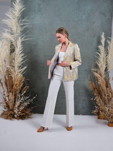 Load image into Gallery viewer, yellow grey silk blazer jacket