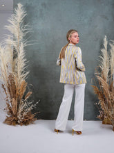 Load image into Gallery viewer, yellow grey silk blazer jacket