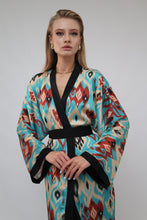 Load image into Gallery viewer, 70% Silk Printed Ikat Lightweight Kimono &quot;Ocean Sands&quot;
