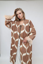 Load image into Gallery viewer, 100% Cotton Brown Maxi Kimono With Feathers
