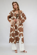 Load image into Gallery viewer, 100% Cotton Brown Maxi Kimono With Feathers
