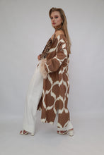 Load image into Gallery viewer, 100% Cotton Brown Maxi Kimono With Feathers
