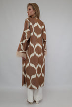 Load image into Gallery viewer, 100% Cotton Brown Maxi Kimono With Feathers
