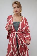 Load image into Gallery viewer, 100% Cotton Red Maxi Ikat Kimono No Feathers
