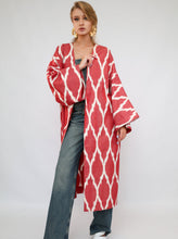 Load image into Gallery viewer, 100% Cotton Red Maxi Ikat Kimono No Feathers
