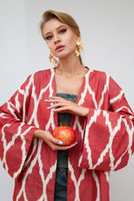 Load image into Gallery viewer, 100% Cotton Red Maxi Ikat Kimono No Feathers
