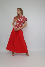 Load image into Gallery viewer, 100% Cotton Red Ikat Blouse With Belt
