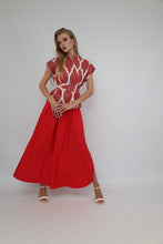 Load image into Gallery viewer, 100% Cotton Red Ikat Blouse With Belt
