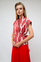 Load image into Gallery viewer, 100% Cotton Red Ikat Blouse With Belt
