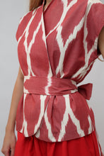 Load image into Gallery viewer, 100% Cotton Red Ikat Blouse With Belt
