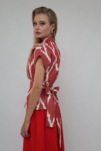 Load image into Gallery viewer, 100% Cotton Red Ikat Blouse With Belt
