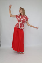 Load image into Gallery viewer, 100% Cotton Red Ikat Blouse With Belt
