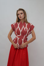 Load image into Gallery viewer, 100% Cotton Red Ikat Blouse With Belt
