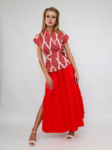 Load image into Gallery viewer, 100% Cotton Red Ikat Blouse With Belt
