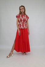 Load image into Gallery viewer, 100% Cotton Red Ikat Blouse With Belt
