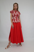 Load image into Gallery viewer, 100% Cotton Red Ikat Blouse With Belt
