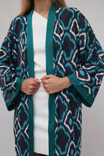 Load image into Gallery viewer, 100% Cotton Printed Ikat Green Lightweight Kimono &quot;Lagoon Breeze&quot;
