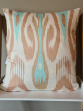 Load image into Gallery viewer, beige-blue-ikat-pillow
