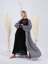 Load image into Gallery viewer, black silk ikat kimono
