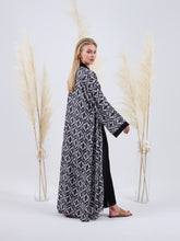 Load image into Gallery viewer, black silk ikat kimono
