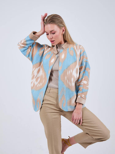 silk and cotton blue brown ikat jacket