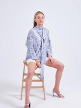 Load image into Gallery viewer, blue lavender silk ikat blouse
