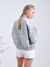 Load image into Gallery viewer, blue silk ikat bomber jacket
